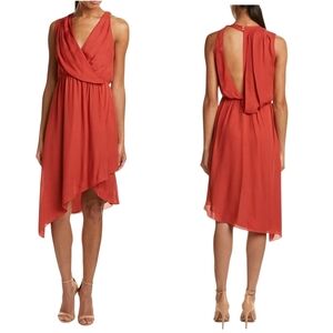 Haute Hippie Silk Asymmetric Draped Halter Dress Red Womens S 6 Tiered Mini